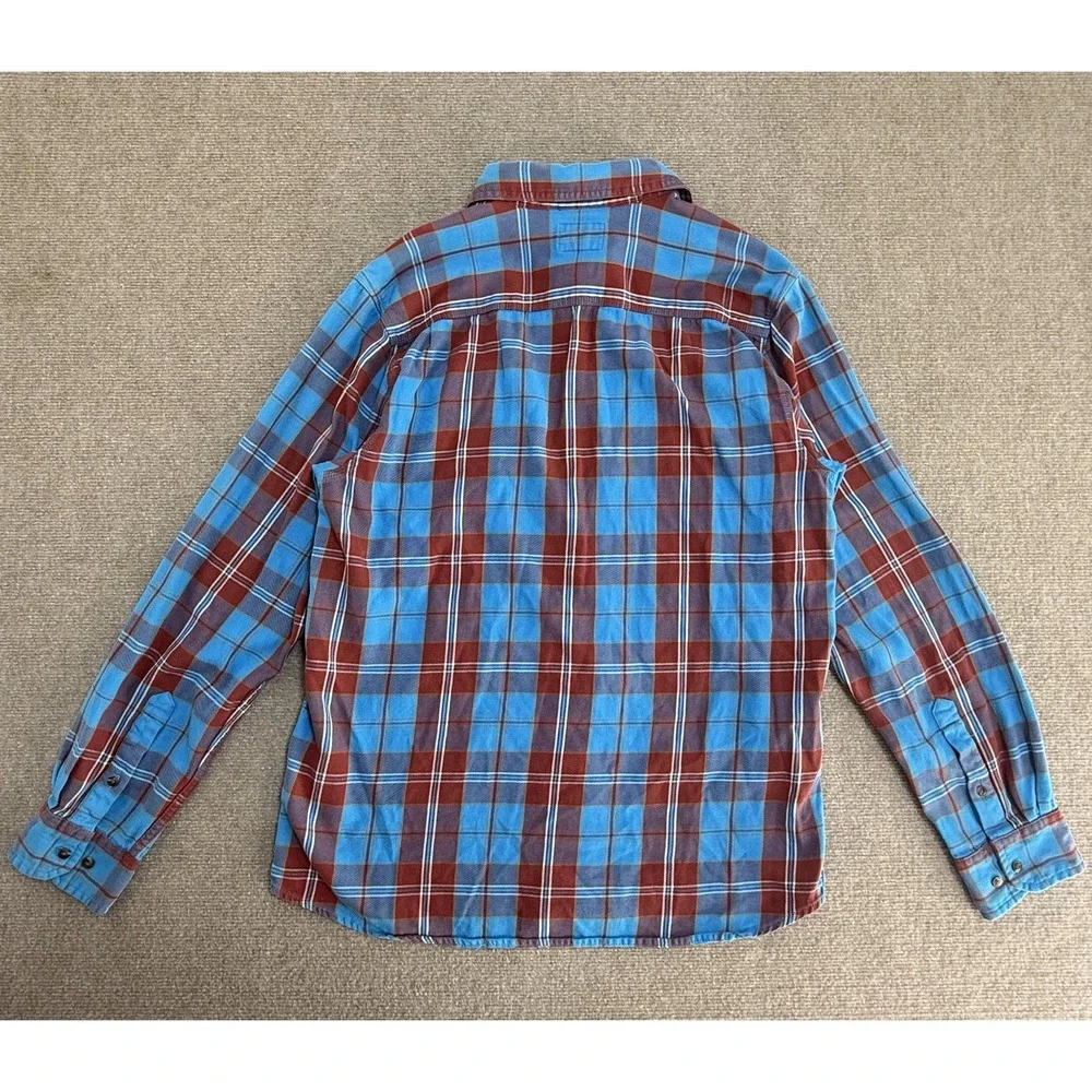 The North Face Shirt Mens Large Blue Plaid Flannel Outdoor Hiking‎ Button Front